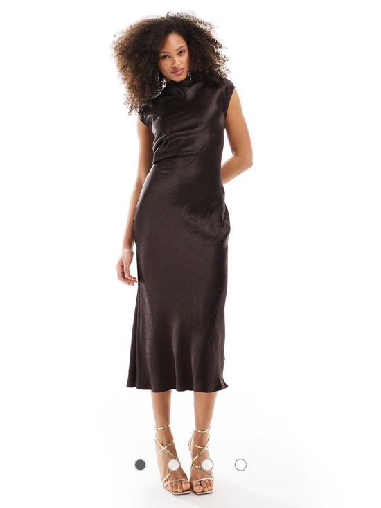 & Other Stories Dresses & Skirts - & Other Stories Satin High-Neck Midi Dress in Chocolate Brown